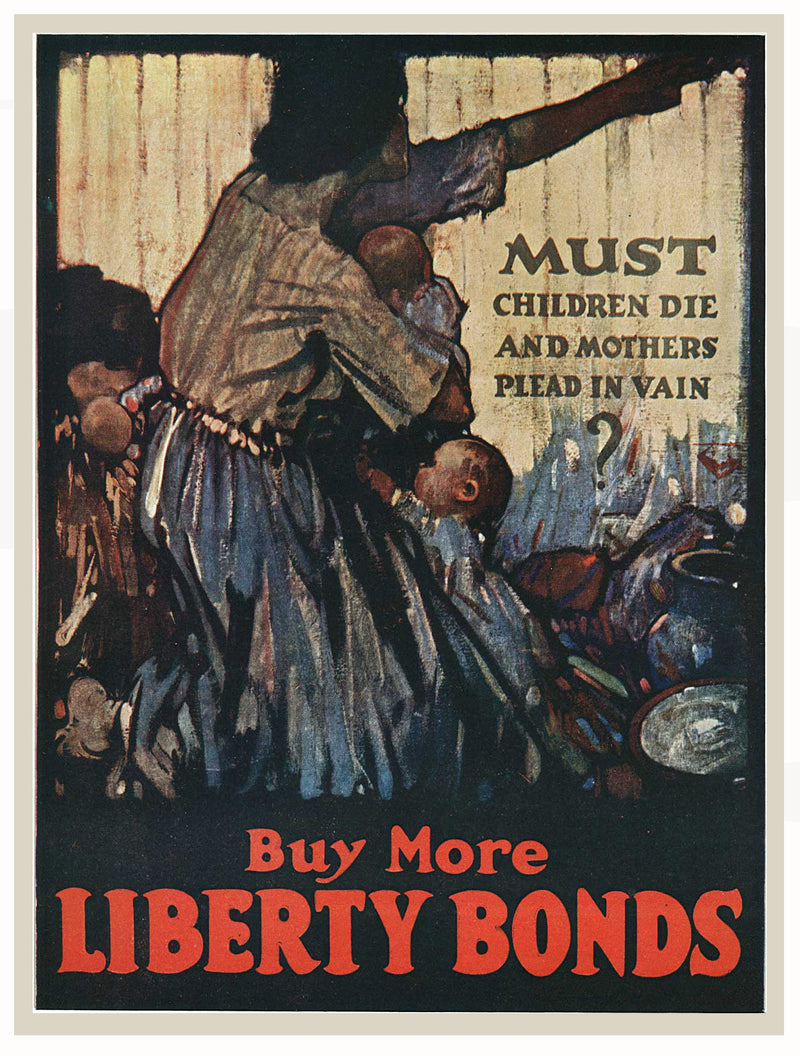 Must Children Die and Mothers Plead in Vain ...Henry Raleigh 1918 World War One Lithograph