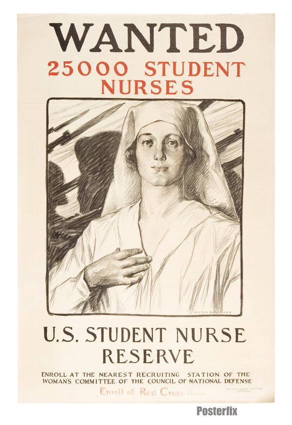 Wanted 25000 Student Nurses - Milton Bancroft 1918 Lithograph poster